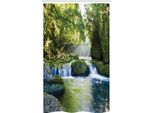 Abakuhaus Tenda Da Doccia Stretta Urwald, Foglie Nebelgebirge, Set Decorativo Per Bagno In Tessuto Con Ganci, 120 X 180 Cm, Giallo Verde Blu