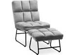 Mcombo Poltrona Reclinabile Poltrona Tv Poltrona Lounge Poltrona Sgabello Set Tessuto Velluto 0014 Grigio