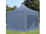 Toolport 3X3M Gazebo Pieghevole Con Laterali (Finestre Panoramiche), Premium Acciaio, Grigio Scuro