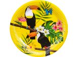 Piatto Di Carta Tropicale Tucano Decorazione Per Feste 10 Pezzi Giallo 23 Cm - Taglia Unica
