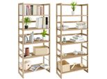 Casaria Set 2X Scaffale Da Bagno In Legno 5 Ripiani Mobiletto Cantina 135,5X58X27Cm Libreria Salvaspazio Portaoggetti