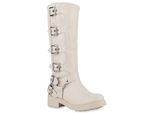 Van Hill Donna Stivali Biker Leggermente Foderati Fibbie Rivetti Scarpe 840848, Colore: Beige, Taglia: 37
