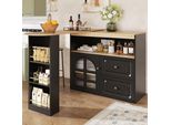 Tavolo Da Bar Flieks Girevole A 360°, Tavolo Da Bar Allungabile Con Credenza, Tavolo Da Pranzo 138-204X39X104 Cm, Mobile Con Anta In Vetro E Cassetti, Nero