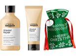 Loreal Absolut Repair Szampon 300Ml Nuovo + Loreal Absolut Repair OdżYwka 200Ml Nuovo + Worek Na Prezent - Klasyczny Zielony 20X30Cm