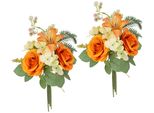 Kunstblume I.Ge.A. "Kunstblumen-Strauß Rosen Lilien Hortensie", Orange, B:18Cm H:35Cm L:17Cm, Polyester, Kunstpflanzen, Blumenstrauß Bouquet Blume Grabschmuck Aufleger Grabdeko