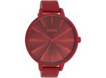 Quarzuhr OOZOO, rot (dunkelrot), Armbanduhren, Damen, Armbanduhr, Damenuhr, Lederarmband, Ø 48mm