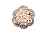 Brosche Firetti "Schmuck Geschenk Ansteckschmuck Blume Glitzersteine", Gelb (Gelbgoldfarben, Kristallweiß, Weiß, Kristallweiß), Broschen, Damen, Messing, Perlen, Brosche, Mit Strassstein - Mit SüßWasserzuchtperle