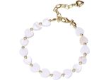 Armband Firetti "Schmuck Geschenk Edelstahl Armschmuck Herzkettengliederung Liebe", Weiß (Gelbgoldfarben, Perlmuttfarben), ArmbäNder, Damen, 23,5Cm, Edelstahl Perlen, Edelstahl, Perlen, Armband, Mit Perlmutt