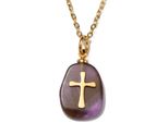Kette Mit AnhäNger Firetti "Schmuck Geschenk Kreuz", Bunt (Gelbgoldfarben, Lila), Halsketten, Damen, Edelstahl, L: 45 B: 2Mm, Made In Germany - Mit Rosenquarz, Quarz Oder Amethyst, B:2Mm