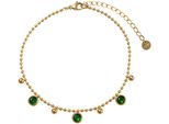 FußKette Mit AnhäNger Firetti "Schmuck Geschenk KöRperschmuck Kreise Kugeln", Gold (Gelbgoldfarben, GrüN, GrüN), FußKetten, Damen, Edelstahl, Mit Zirkonia (Synth.)