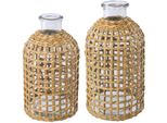 Tischvase CREATIV HOME Vase aus Glas, braun, H:23cm Ø:12,5cm, Glas, Vasen, mit Mesh-Überzug