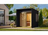 Saunahaus KARIBU Marie small, schwarz, Bio-Ofen, externe Steuerung, 9 kW, Saunen