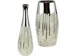Dekovase I.GE.A. Dekovase, weiß (weiß,silberfarben), B:11cm H:34cm, Keramik, Vasen, Keramik 2er Set Trockenblumen Zylinder matt glänzend Vasen Pampasgras