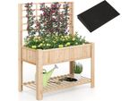 Letto Da Giardino Rialzato Costway Con Traliccio, Cassetta Di Legno Rialzata Con Gambe, Inserto, Ripiano E Fori Di Drenaggio, Fioriera