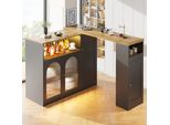 Flieks Tavolo Alto Tavolo Bar Girevole A 360° Con Led, Tavolo Da Pranzo Allungabile Con Credenza, Tavolo Da Pranzo 108-197X39,6X100 Cm, Nero