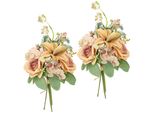 Kunstblume I.Ge.A. "Kunstblumen-Strauß Rosen Lilien Hortensie", Orange (Peach), B:18Cm H:35Cm L:17Cm, Polyester, Kunstpflanzen, Blumenstrauß Bouquet Blume Grabschmuck Aufleger Grabdeko