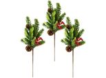 Winterliche Kunstpflanze I.Ge.A. "Kunstzweig, Weihnachtsdeko", Bunt (GrüN, Rot), B:16Cm H:45Cm T:7Cm, Kunststoff, Kunstpflanzen, Mit Echten Zapfen Und Beeren, 3Er Set, GrüN, Rot, Natur