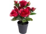 Kunstblume BOTANIC-HAUS "Rosenbusch", Rot, B:20Cm H:27Cm T:20Cm Ø:20Cm, Kunststoff, Kunstpflanzen