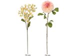 Kunstblume I.Ge.A. "Stielblumen-Sortiment Dahlie BlüTenzweig", Rosa (Hellrosa), B:25Cm H:74Cm L:14Cm, Polyester, Kunstpflanzen, Zweig Seidenblume Einzelblume Herbstliche KüNstliche Blumen Dekoblumen
