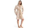 Damenbademantel KANGAROOS Luana, ideal für Sauna & Spa, Hotelbademantel, Morgenmantel Gr. XL, beige (sand), L:95cm in Gr. XL, Leichtfrottier, Hausmäntel, Streifen - Bademantel für Damen, gestreift, XS-3XL