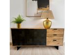 Wohnling Credenza 175X76X40 Cm Cassettiera In Legno Massiccio Di Acacia Con Effetto Pietra Cassettiera Alta Mobile Da Terra Moderno Con 2 Ante E 3 Cassetti