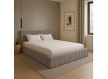 Gutto Letto Imbottito Su Misura Filo Beige 200X200 In Tessuto A Coste Con Rete A Doghe In Legno Design Moderno In Colori Di Tendenza, Senza Contenitore