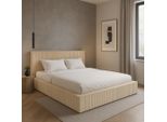 Gutto Letto Imbottito Su Misura Filo Crema 200X200 In Tessuto A Coste Con Rete A Doghe In Legno Design Moderno In Colori Di Tendenza, Senza Contenitore