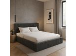 Gutto Letto Imbottito Su Misura Filo Grey 200X200 In Tessuto A Coste Con Rete A Doghe In Legno Design Moderno In Colori Di Tendenza, Senza Contenitore