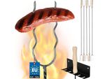 Kotarbau® Spiedini Per Barbecue Forchetta Per Barbecue Filo D'acciaio Spiedini Da Campeggio 100 Cm Set Di 5 Pezzi + Gancio Manico In Legno Accessori Per Barbecue Forchetta Per Salsicce Spiedini Ondulati Spiedini Per Salsicce Gadget Per Barbecue Spiedini Da Campeggio Lunghi