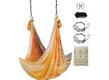 Succebuy Amaca E Altalena Air Yoga - 5,5 Metri Oro. Tessuto Di Nylon Da 100 G/M². Kit Iniziale Con Ferramenta E Istruzioni. Volano Antigravitazionale Per Il Bodybuilding E Il Fitness A Tutti I Livelli.