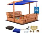 Kotarbau® Sabbiera Con Copertura 140 X 140 Cm Grande Sabbiera In Legno Marrone Con Tetto Blu Sabbiera Con Copertura Sabbiera Con Tetto Gioco Da Giardino Per Bambini Impregnato Chiudibile A Chiave Con Panchine