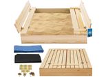 Kotarbau® Sabbiera Con Copertura 100 X 100 Cm Colore Naturale Grande Sabbiera In Legno Sabbiera Con Panca E Copertura Giochi Da Giardino Bambini Impregnati Chiudibile Con Panche