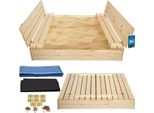 Kotarbau® Sabbiera Con Copertura 140 X 140 Cm Colore Naturale Grande Sabbiera In Legno Sabbiera Con Panca E Copertura Giochi Da Giardino Bambini Impregnati Chiudibile Con Panche