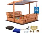 Kotarbau® Sabbiera Con Copertura 140 X 140 Cm Grande Sabbiera In Legno Marrone Con Tetto Grigio Sabbiera Con Copertura Sabbiera Con Tetto Gioco Da Giardino Per Bambini Impregnato Chiudibile A Chiave Con Panchine