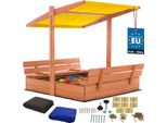 Kotarbau® Sabbiera Con Copertura 120 X 120 Cm Grande Sabbiera In Legno Marrone Con Tetto Giallo Sabbiera Con Copertura Sabbiera Con Tetto Gioco Da Giardino Per Bambini Impregnato Chiudibile A Chiave Con Panchine
