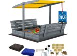 Kotarbau® Sabbiera Con Copertura 140 X 140 Cm Grande Sabbiera Grigia In Legno Con Tetto Giallo Sabbiera Con Copertura Sabbiera Con Tetto Gioco Da Giardino Per Bambini Impregnato Chiudibile A Chiave Con Panchine
