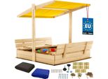 Kotarbau® Sabbiera Con Copertura 120 X 120 Cm Grande Sabbiera In Legno Di Colore Naturale Con Tetto Giallo Sabbiera Con Copertura Sabbiera Con Tetto Gioco Da Giardino Per Bambini Impregnato Chiudibile A Chiave Con Panchine