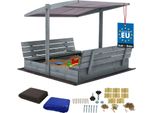 Kotarbau® Sabbiera Con Copertura 140 X 140 Cm Grande Sabbiera In Legno Grigio Con Tetto Grigio Sabbiera Con Copertura Sabbiera Con Tetto Giochi Da Giardino Per Bambini Impregnati Chiudibili A Chiave Con Panchine