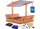 Kotarbau® Sabbiera Con Copertura 120 X 120 Cm Grande Sabbiera In Legno Marrone Con Tetto Grigio Sabbiera Con Copertura Sabbiera Con Tetto Gioco Da Giardino Per Bambini Impregnato Chiudibile A Chiave Con Panchine