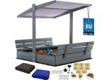 Kotarbau® Sabbiera Con Copertura 120 X 120 Cm Grande Sabbiera In Legno Grigio Con Tetto Grigio Sabbiera Con Copertura Sabbiera Con Tetto Gioco Da Giardino Per Bambini Impregnato Chiudibile A Chiave Con Panchine