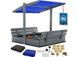Kotarbau® Sabbiera Con Copertura 120 X 120 Cm Grande Sabbiera Grigia In Legno Con Tetto Blu Sabbiera Con Copertura Sabbiera Con Tetto Gioco Da Giardino Per Bambini Impregnato Chiudibile A Chiave Con Panchine
