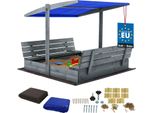 Kotarbau® Sabbiera Con Copertura 140 X 140 Cm Grande Sabbiera Grigia In Legno Con Tetto Blu Sabbiera Con Copertura Sabbiera Con Tetto Gioco Da Giardino Per Bambini Impregnato Chiudibile A Chiave Con Panchine