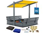 Kotarbau® Sabbiera Con Copertura 120 X 120 Cm Grande Sabbiera In Legno Grigio Con Tetto Giallo Sabbiera Con Copertura Sabbiera Con Tetto Gioco Da Giardino Per Bambini Impregnato Con Chiusura A Chiave Con Panchine