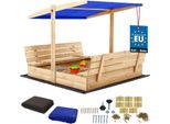 Kotarbau® Sabbiera Con Copertura 140 X 140 Cm Grande Sabbiera In Legno Di Colore Naturale Con Tetto Blu Sabbiera Con Copertura Sabbiera Con Tetto Gioco Da Giardino Per Bambini Impregnato Chiudibile A Chiave Con Panchine