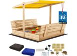 Kotarbau® Sabbiera Con Copertura 140 X 140 Cm Grande Sabbiera In Legno Di Colore Naturale Con Tetto Giallo Sabbiera Con Copertura Sabbiera Con Tetto Gioco Da Giardino Per Bambini Impregnato Chiudibile A Chiave Con Panchine