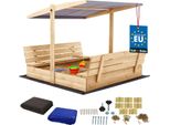 Kotarbau® Sabbiera Con Copertura 140 X 140 Cm Grande Sabbiera In Legno Di Colore Naturale Con Tetto Grigio Sabbiera Con Copertura Sabbiera Con Tetto Gioco Da Giardino Per Bambini Impregnato Chiudibile A Chiave Con Panchine