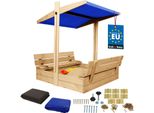 Kotarbau® Sabbiera Con Copertura 100 X 100 Cm Grande Sabbiera In Legno Di Colore Naturale Con Tetto Blu Sabbiera Con Copertura Sabbiera Con Tetto Gioco Da Giardino Per Bambini Impregnato Chiudibile A Chiave Con Panchine