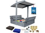 Kotarbau® Sabbiera Con Copertura 100 X 100 Cm Grande Sabbiera In Legno Grigio Con Tetto Grigio Sabbiera Con Copertura Sabbiera Con Tetto Giochi Da Giardino Per Bambini Impregnati Chiudibili A Chiave Con Panchine