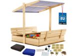 Kotarbau® Sabbiera Con Copertura 120 X 120 Cm Grande Sabbiera In Legno Di Colore Naturale Con Tetto Grigio Sabbiera Con Copertura Sabbiera Con Tetto Gioco Da Giardino Per Bambini Impregnato Chiudibile A Chiave Con Panchine