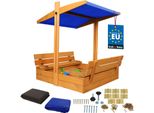 Kotarbau® Sabbiera Con Copertura 100 X 100 Cm Grande Sabbiera In Legno Marrone Con Tetto Blu Sabbiera Con Copertura Sabbiera Con Tetto Gioco Da Giardino Per Bambini Impregnato Chiudibile A Chiave Con Panchine